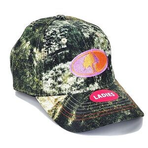 Ladies Mossy Oak Baseball Cap Hat Camo w/ Purple & Orange Patch, Camouflage (J2)